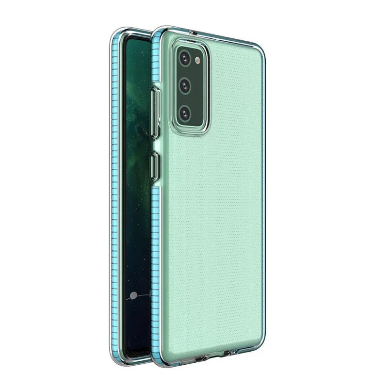 Spring Case číry TPU gélový ochranný kryt s farebným rámom pre Samsung Galaxy A72 4G svetlomodrý