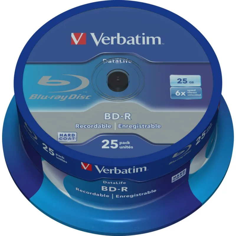 VERBATIM BD-R SL Datalife (25-pack)Blu-Ray/ Spindle/ 6x/ 25GB WHITE BLUE…