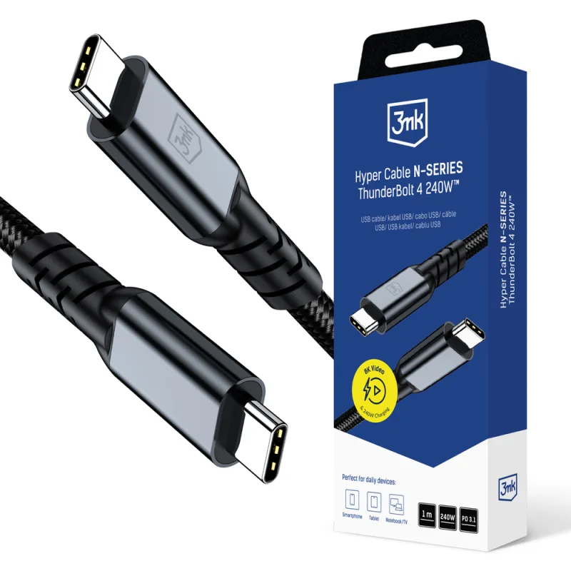 3mk Hyper kábel N-SERIES Thunderbolt 4 USB-C / USB-C 1m 48V/5A 40Gb/s 240W 8K60Hz - čierny