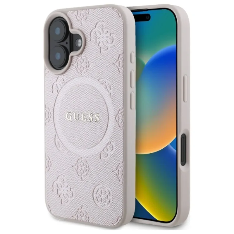 Puzdro Guess Saffiano Peony Classic Logo MagSafe iPhone 16 – ružové