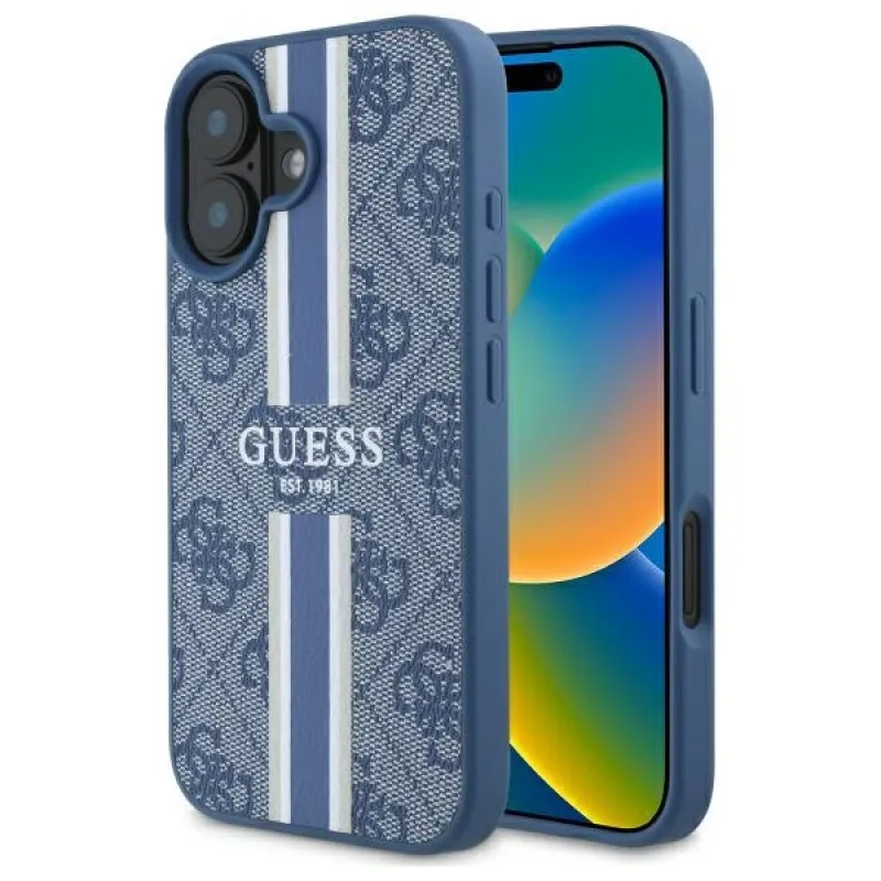 Guess 4G Printed Stripes MagSafe puzdro pre iPhone 16 - modré