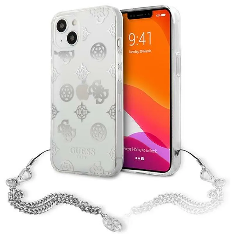 Guess GUHCP13SKPESI iPhone 13 mini 5,4" strieborno-strieborné pevné puzdro Peony Chain Collection