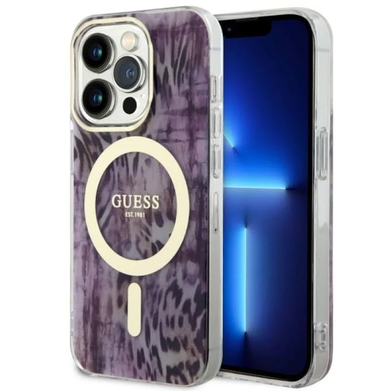 Guess GUHMP14LHLEOPWP iPhone 14 Pro 6,1" ružovo-ružové pevné puzdro Leopard MagSafe