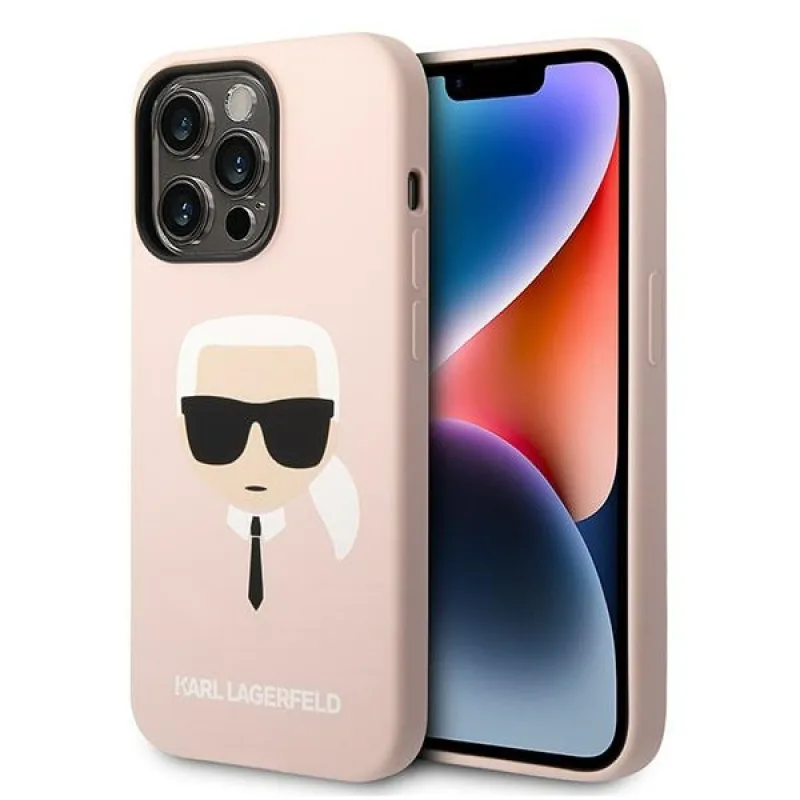 Karl Lagerfeld KLHMP14LSLKHLP pevné puzdro na iPhone 14 Pro 6,1" svetlo ružové / svetlo ružové silikónové Karl`s Head Magsafe