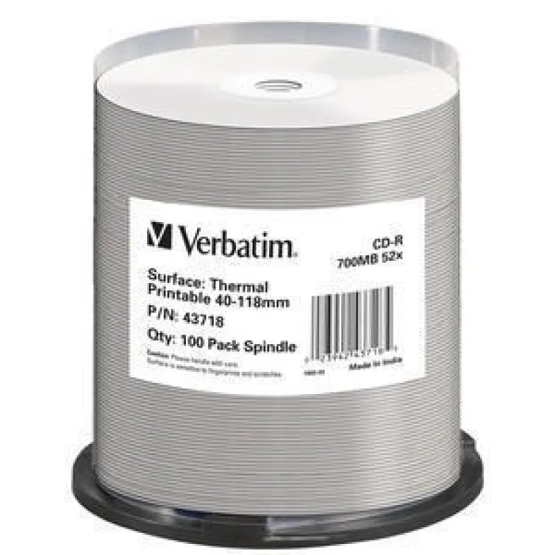 VERBATIM CD-R(100-Pack)Spindle/ AZO/ 52x/ 700MB/ Thermal Printable No ID…