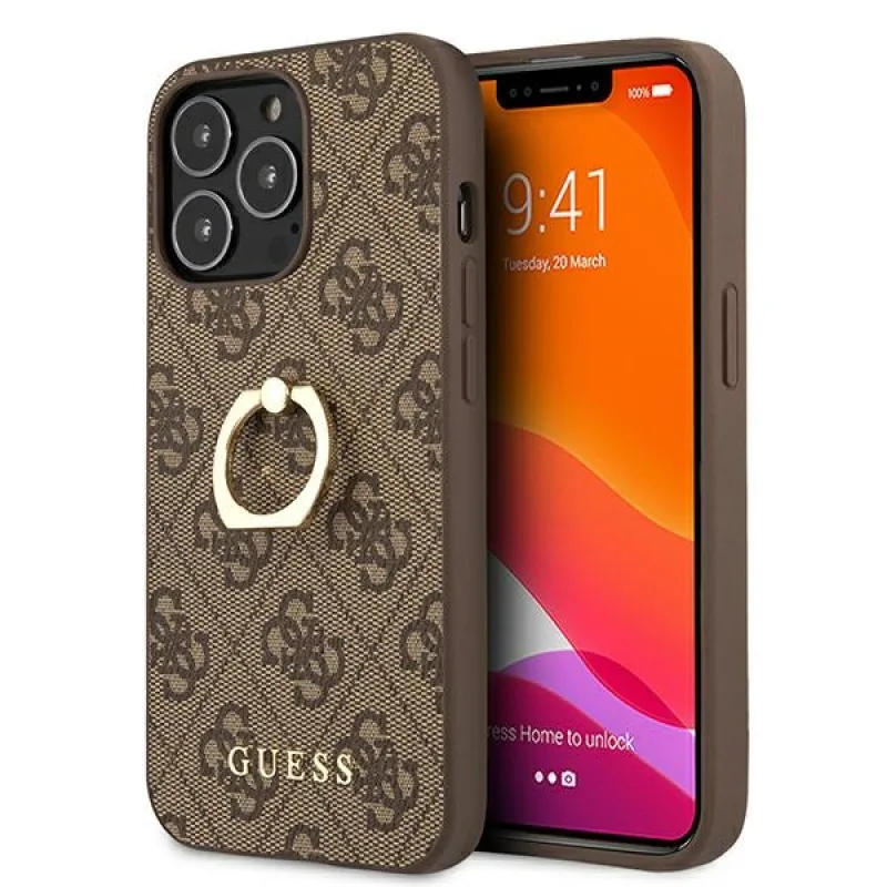 Guess GUHCP13L4GMRBR iPhone 13 Pro / 13 6,1" hnedé/hnedé pevné puzdro 4G s kruhovým stojanom