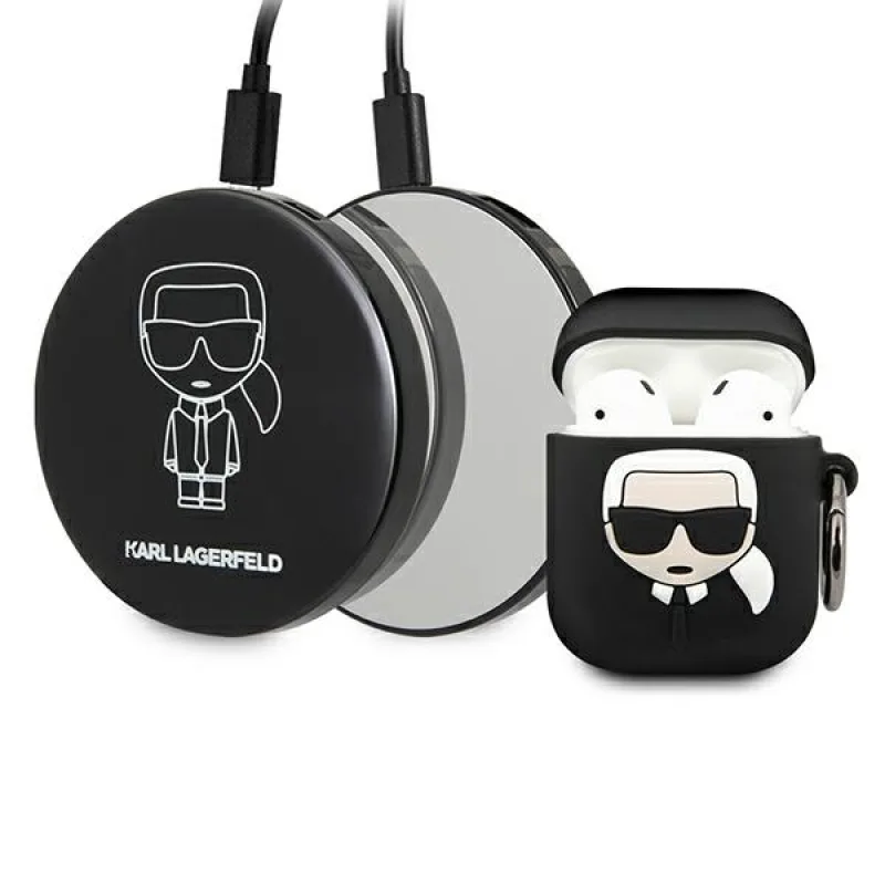 Puzdro Karl Lagerfeld Ikonik pre AirPods + Powerbank - čierne
