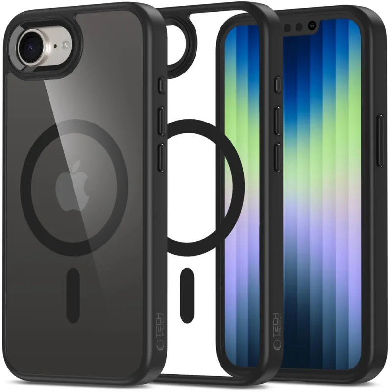 Puzdro Tech-Protect MagMat MagSafe na iPhone 16e – čierno-priehľadné