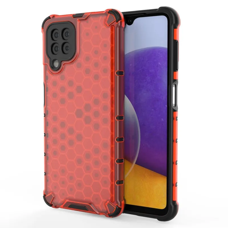 Pancierový kryt Honeycomb Case s TPU Bumper pre Samsung Galaxy A22 4G červený
