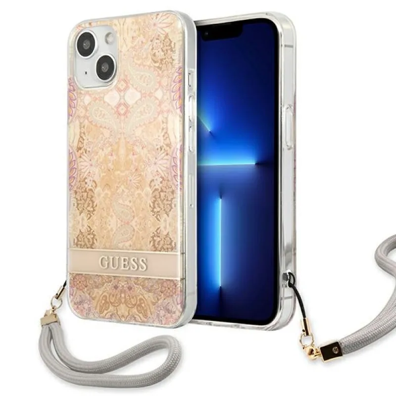 Guess GUHCP13SHFLSD iPhone 13 mini 5,4" zlaté/zlaté pevné puzdro Flower Strap