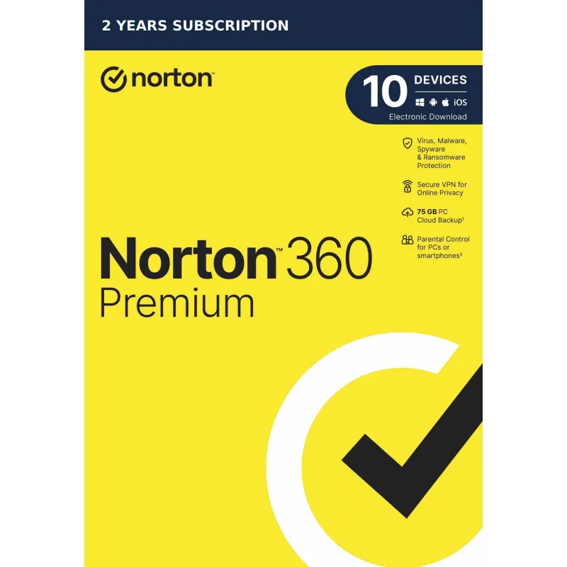 NORTON 360 PREMIUM 75GB +VPN 1 používateľ pre 10 zariadení na 2 roky ESD…