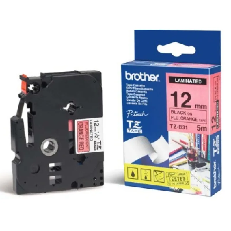 TZE-B31, signálna oranžová/ čierna, 12mm TZEB31