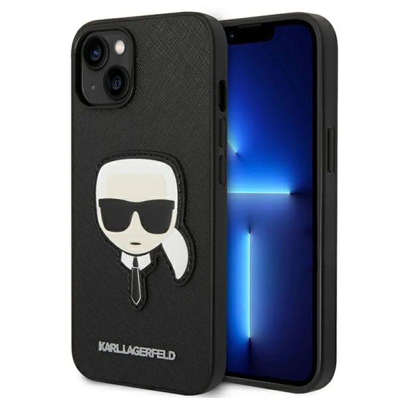 Karl Lagerfeld Saffiano Karl's Head Patch Case pre iPhone 14 Plus – čierne