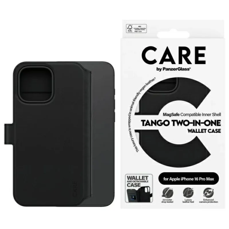 CARE by PanzerGlass Feature Tango 2v1 peňaženkové puzdro MagSafe pre iPhone 16 Pro Max – čierne
