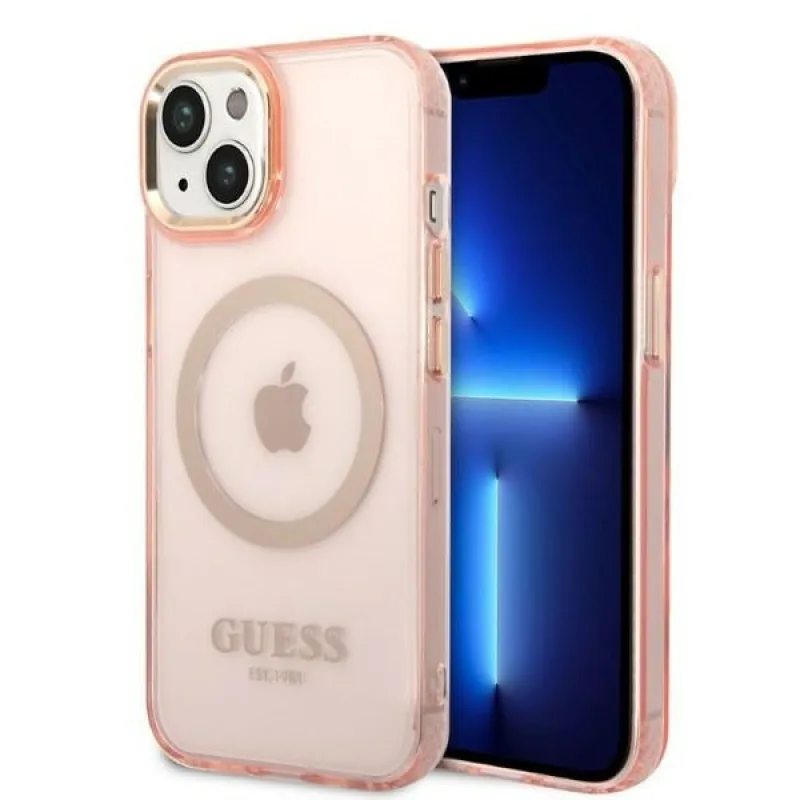 Guess GUHMP14MHTCMP iPhone 14 Plus 6,7" ružovo-ružové pevné puzdro Gold Outline Translucent MagSafe