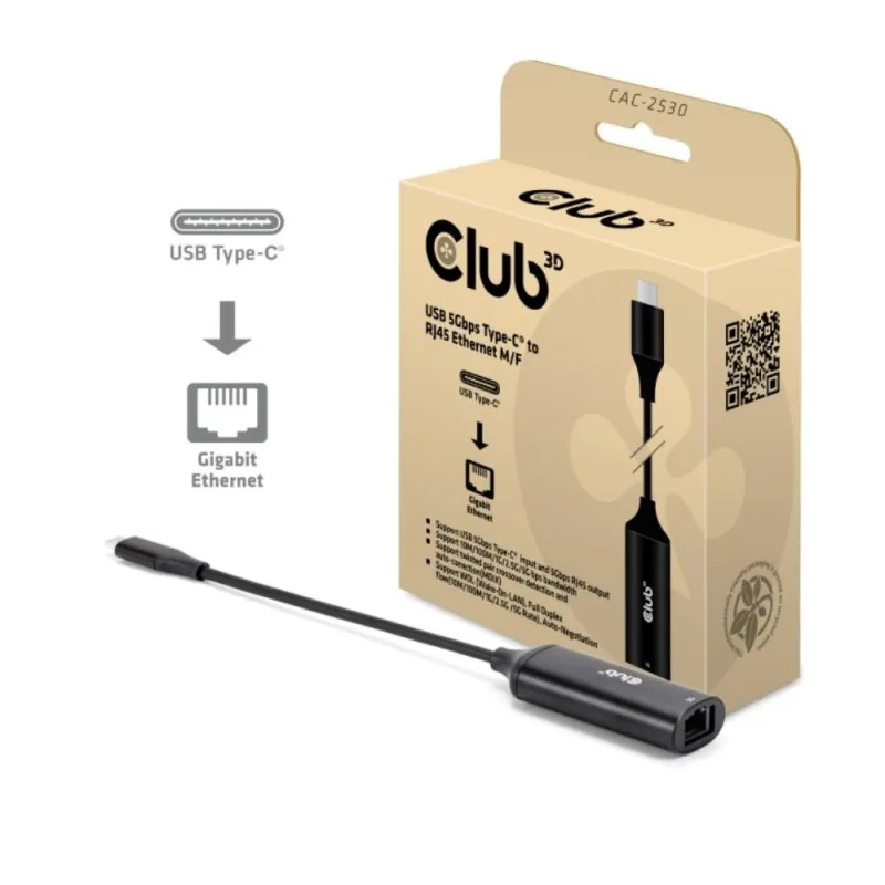 Club3D Adaptér USB-C na RJ45, 5Gb, 24cm CAC-2530
