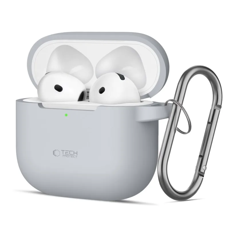 Silikónové háčikové puzdro Tech-Protect pre AirPods 4 – šedé