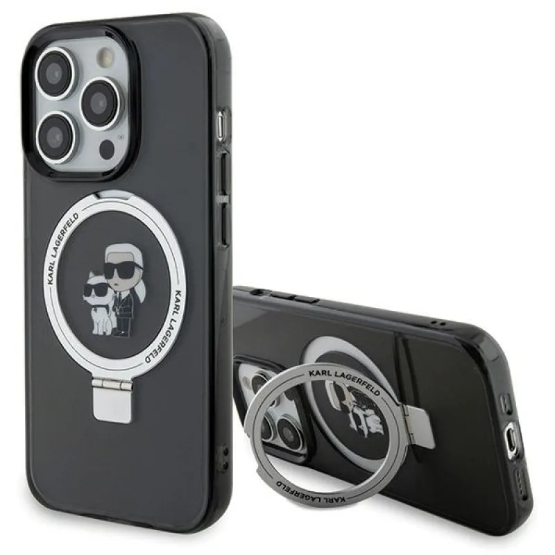 Karl Lagerfeld KLHMP15LHMRSKCK iPhone 15 Pro 6,1" čierne/čierne pevné puzdro Ring Stand Karl&Choupette MagSafe
