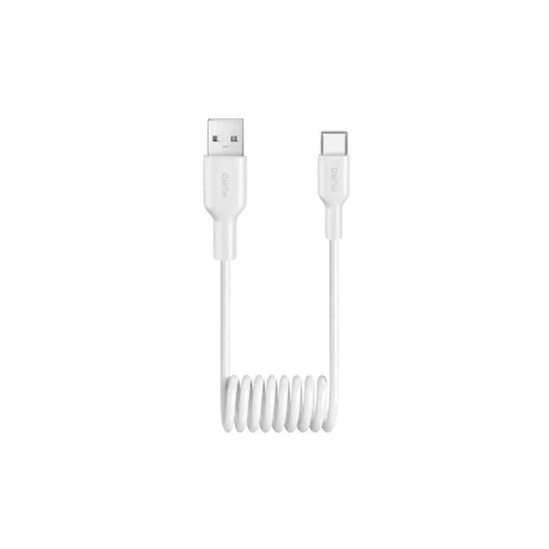 Puro 10W USB-A - USB-C špirálový kábel 1m - biely