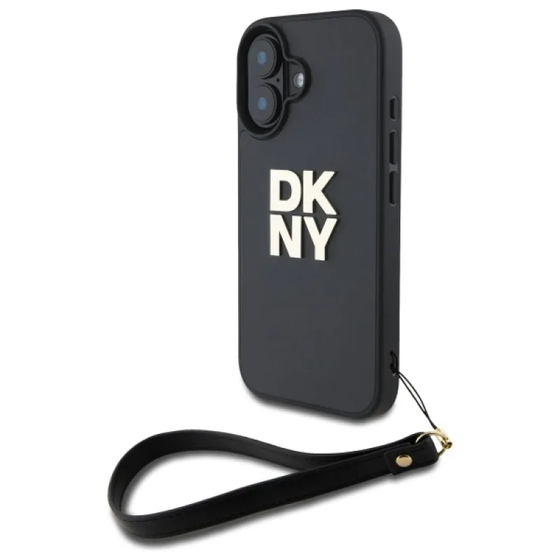 DKNY Remienok na zápästie Stock Logo Puzdro na iPhone 16 – čierne