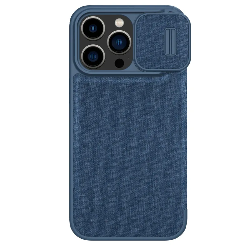 Puzdro Nillkin Qin Cloth Pro Case pre iPhone 14 Pro Max Kryt fotoaparátu Kryt puzdra Flip Case Modré