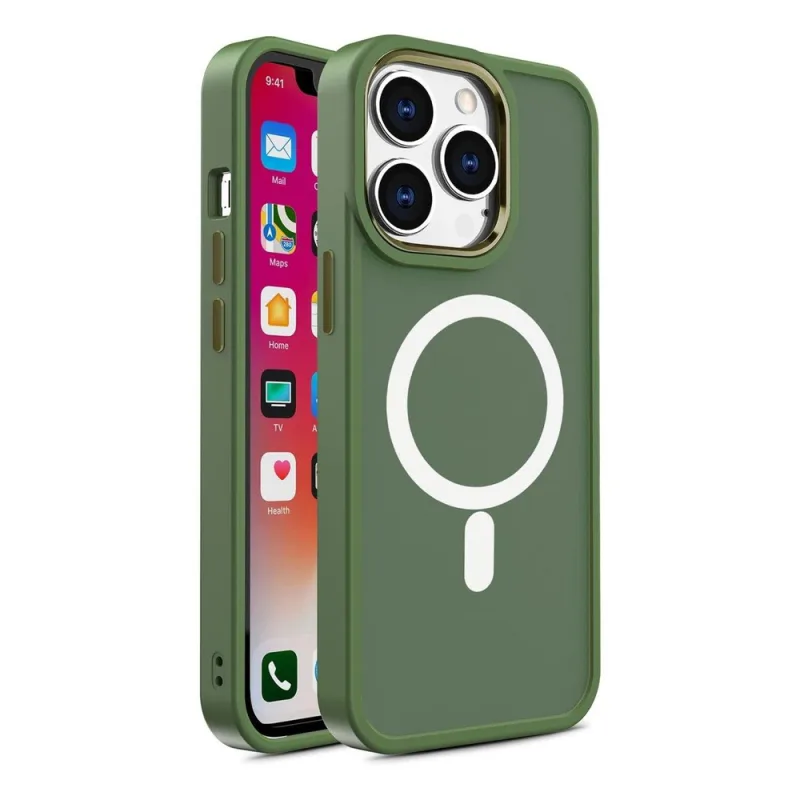 Pancierové magnetické puzdro iPhone 14 Plus MagSafe Color Matte Case - zelené