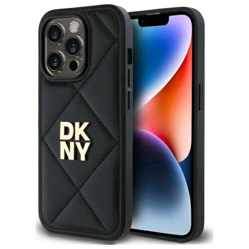 Puzdro DKNY Quilted Stack Logo iPhone 14 Pro – čierne