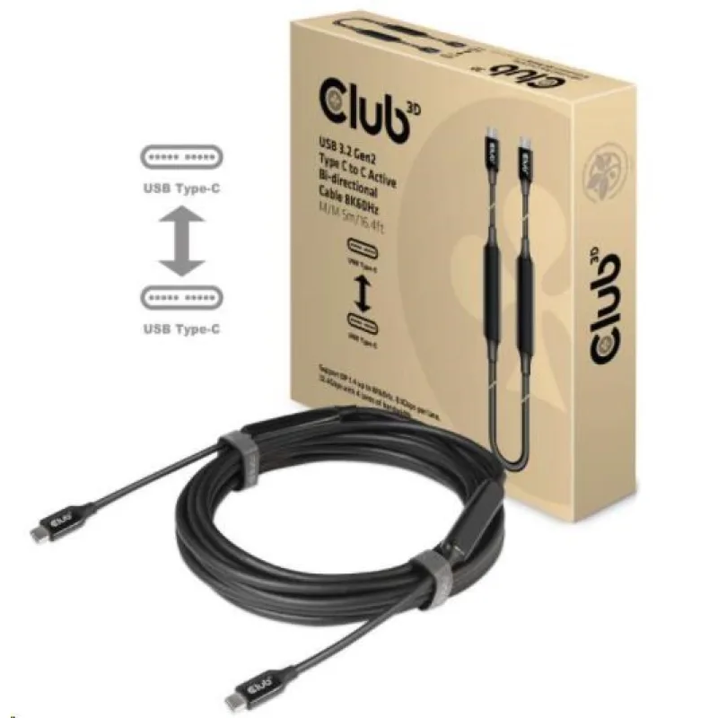 Kábel USB Club3D 3.2 Gen2 Type-C to C Active Bi-directional (M/ M) 8K60Hz…