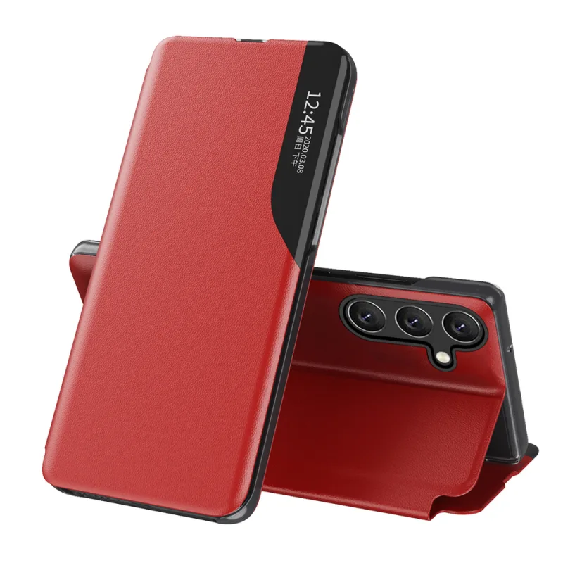 Elegantné puzdro Eco Leather View Case s chlopňou a funkciou stojana pre Samsung Galaxy A36 - červené