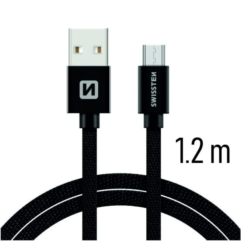 Swissten Data Cable Textile USB / Micro USB 1.2 m, black