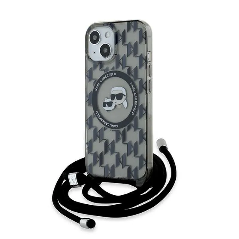 Karl Lagerfeld IML Crossbody Monogram Karl & Choupette Head MagSafe Case pre iPhone 15 / 14 / 13 - čierny