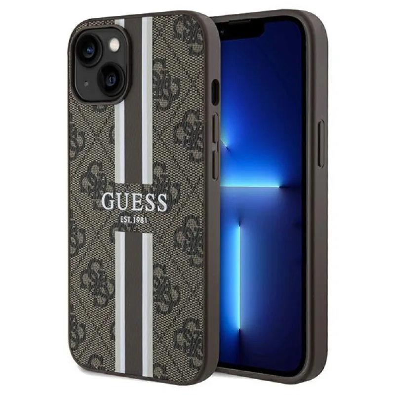 Puzdro Guess 4G Printed Stripes MagSafe pre iPhone 15/14/13 - hnedé