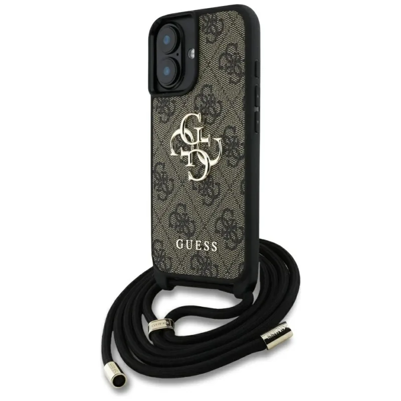 Crossbody puzdro Guess 4G Big Logo Cord Stap pre iPhone 16 Plus hnedé