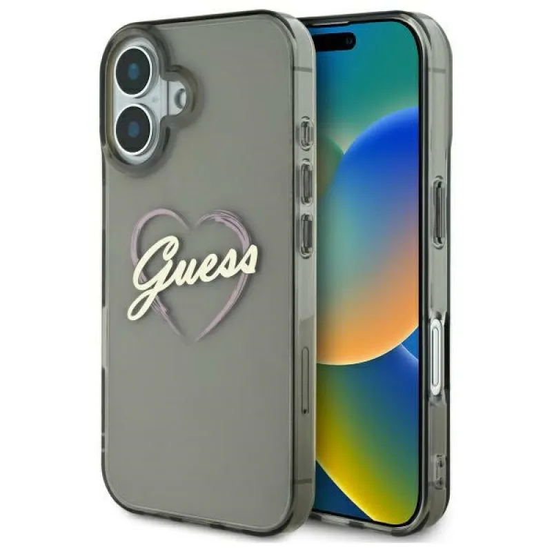 Puzdro Guess IML Heart pre iPhone 16 Plus – čierne
