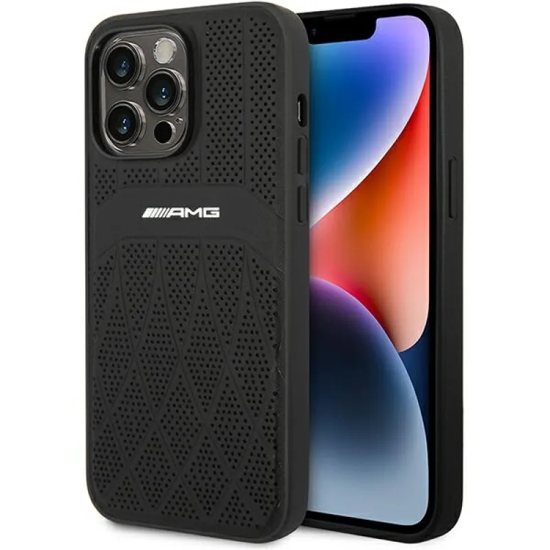AMG AMHMP14XOSDBK iPhone 14 Pro Max 6,7" čierno-čierne pevné puzdro Kožené zakrivené línie MagSafe
