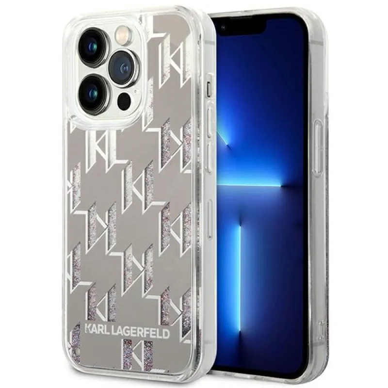 Karl Lagerfeld KLHCP14XLMNMS Pevné puzdro iPhone 14 Pro Max 6,7 "strieborné/strieborné Liquid Glitter Monogram