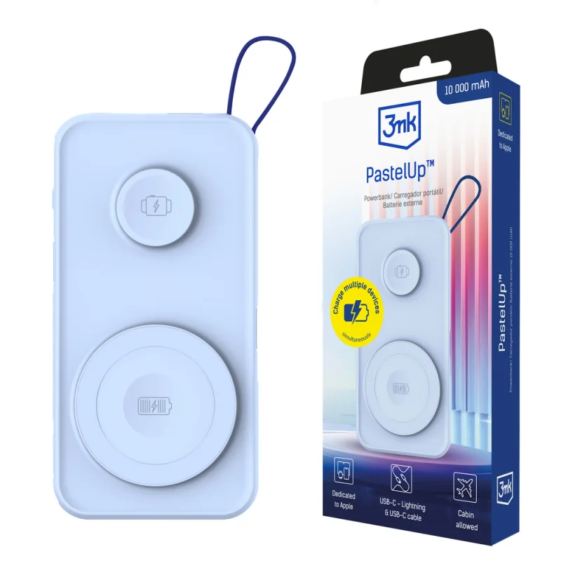 Powerbanka 3mk PastelUp 10 000 mAh 22,5 W USB 1A1C - modrá