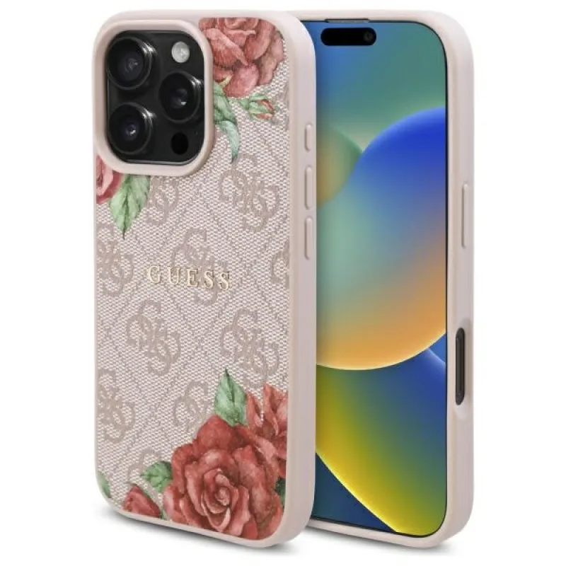Guess GUHMP16XP4ROPEMCP iPhone 16 Pro Max 6,9" ružovo-ružové pevné puzdro 4G Flowers Print MagSafe