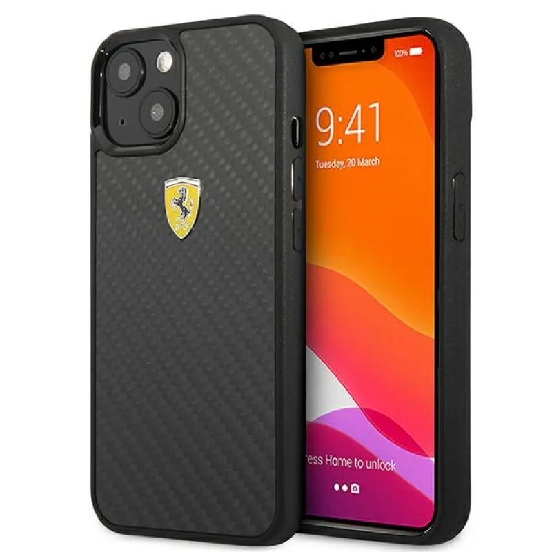 Ferrari FEHCP13SFCABK iPhone 13 mini 5,4" čierne/čierne pevné puzdro On Track Real Carbon