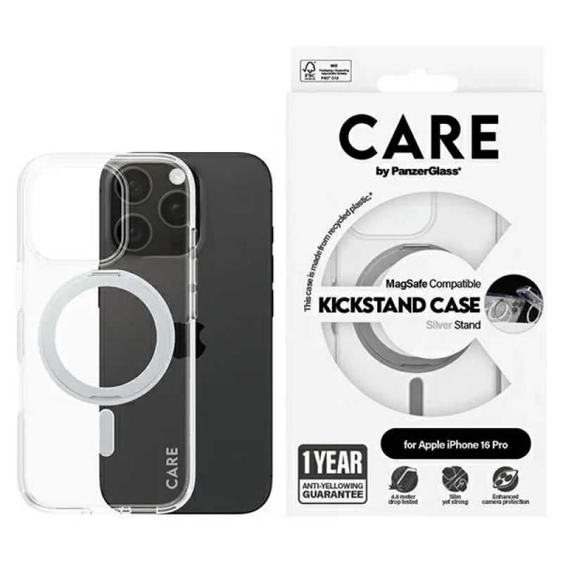 CARE by PanzerGlass Feature Kickstand Case iPhone 16 Pro 6,3" strieborný/strieborný MagSafe 1326