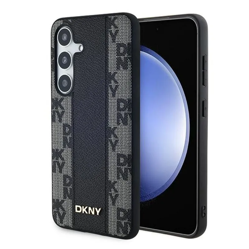 DKNY Leather Checkered Mono Pattern MagSafe puzdro pre Samsung Galaxy S24 - čierne