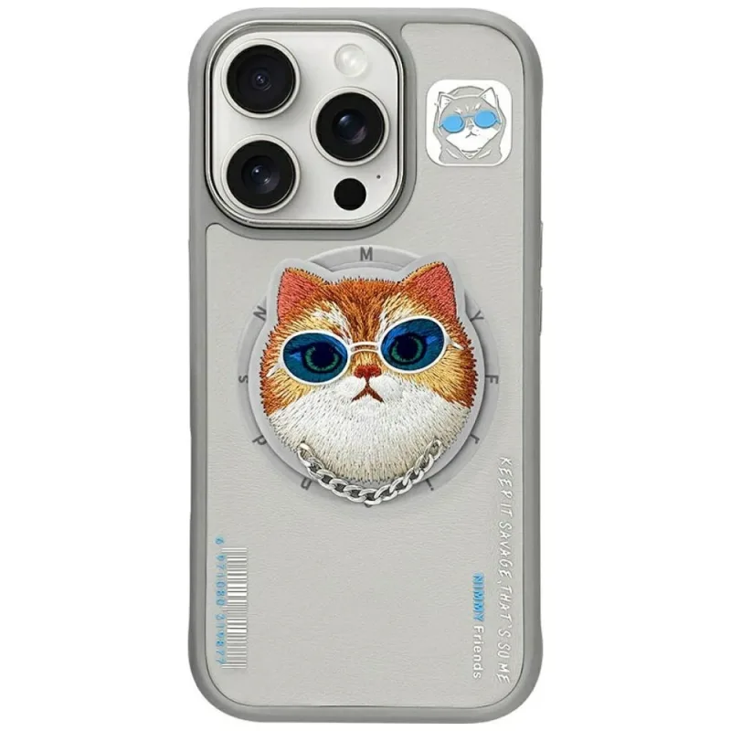 Puzdro Nimmy Glasses Cool Cat MagSafe pre iPhone 16 Pro Max – šedé