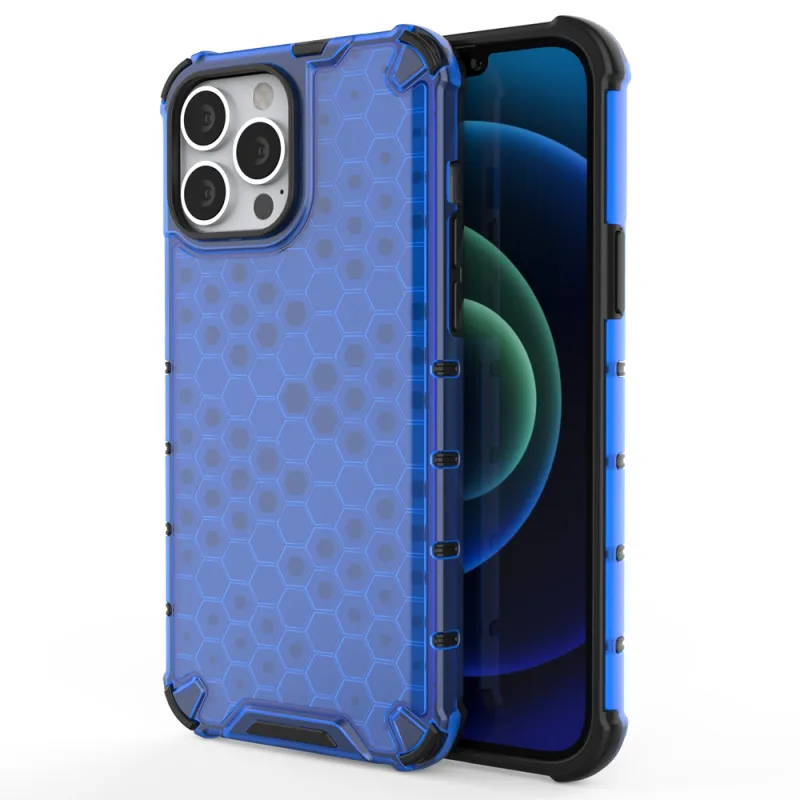 Pancierový kryt Honeycomb Case s TPU Bumper pre iPhone 13 Pro Max modrý