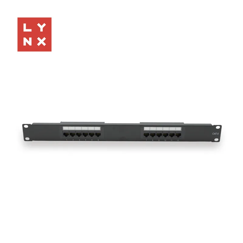 LYNX 19" patch panel 12-port, UTP Cat6, 50µ, nestíněný, černý LX-12…