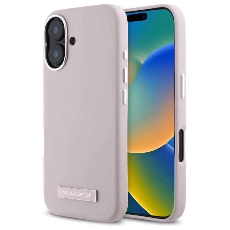 Puzdro Karl Lagerfeld FW Metal Plate MagSafe iPhone 16 – ružové