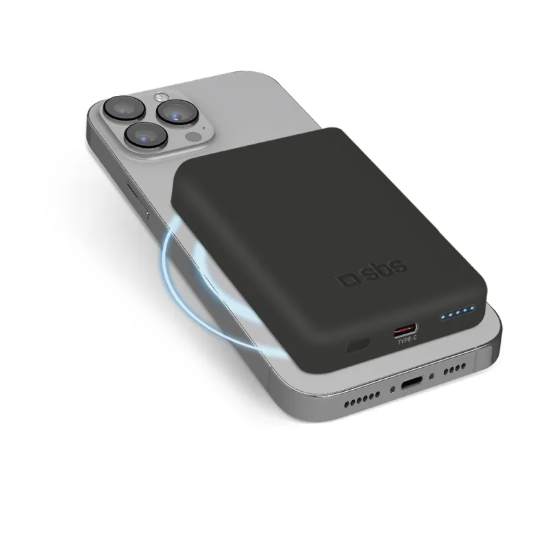 Bezdrôtová power banka SBS TEBB5000MAG1CK 5000 mAh USB-C, kompatibilná s MagSafe – čierna