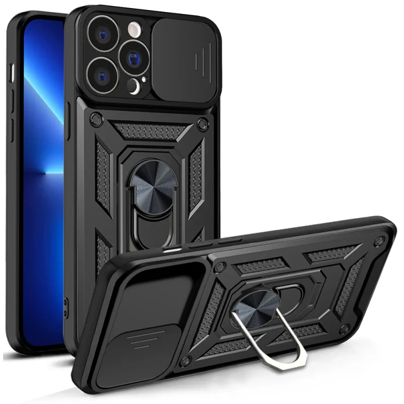 Pancierové puzdro Hybrid Armor Camshield pre iPhone 13 Pro Max s krytom fotoaparátu čierne