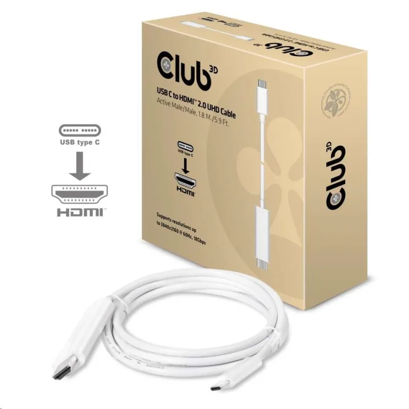 Club3D Active USB typu C na HDMI 2.0 4K60Hz UHD, 1, 8 m CAC-1514