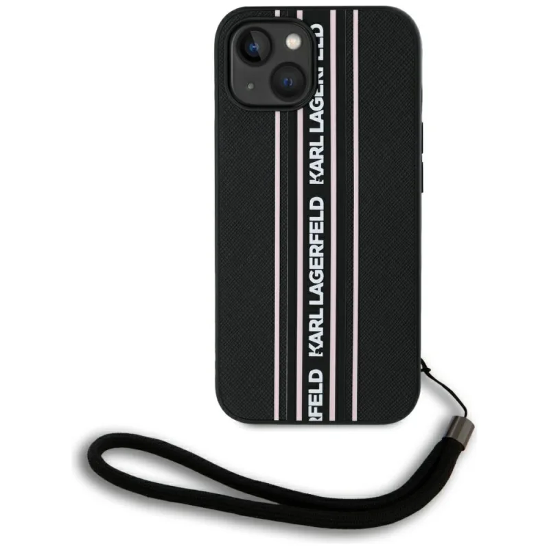 Puzdro Karl Lagerfeld Saffiano Athleisure Stripes Cord na iPhone 15 – ružové
