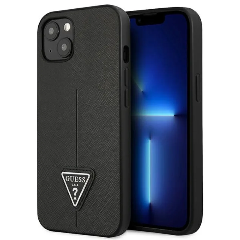 Guess GUHCP13SPSATLK iPhone 13 mini 5,4" čierne / čierne pevné puzdro SaffianoTriangle Logo